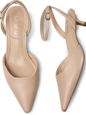 Women's Nude Low Heel Pumps 1.97 Inch Comfortable Kitten Toe Heel Shoes